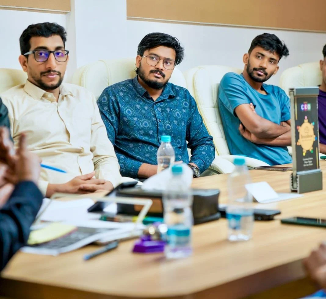 Nowfal Abdul Salam at a business mastermind meeting with fellow entrepreneurs in Kerala